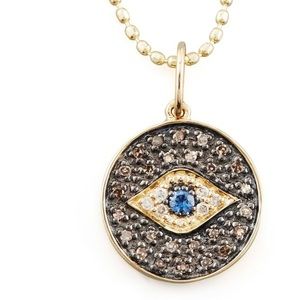 Sydney Evan sm diamond Evil eye medallion necklace